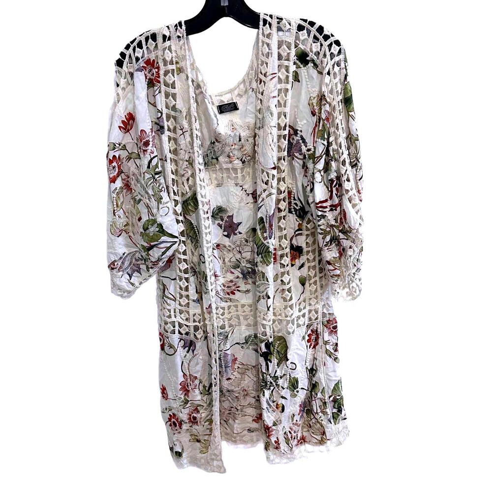 Roffe Accessories Women's Floral Lace Crochet Open Front Cardigan Cover Up - M